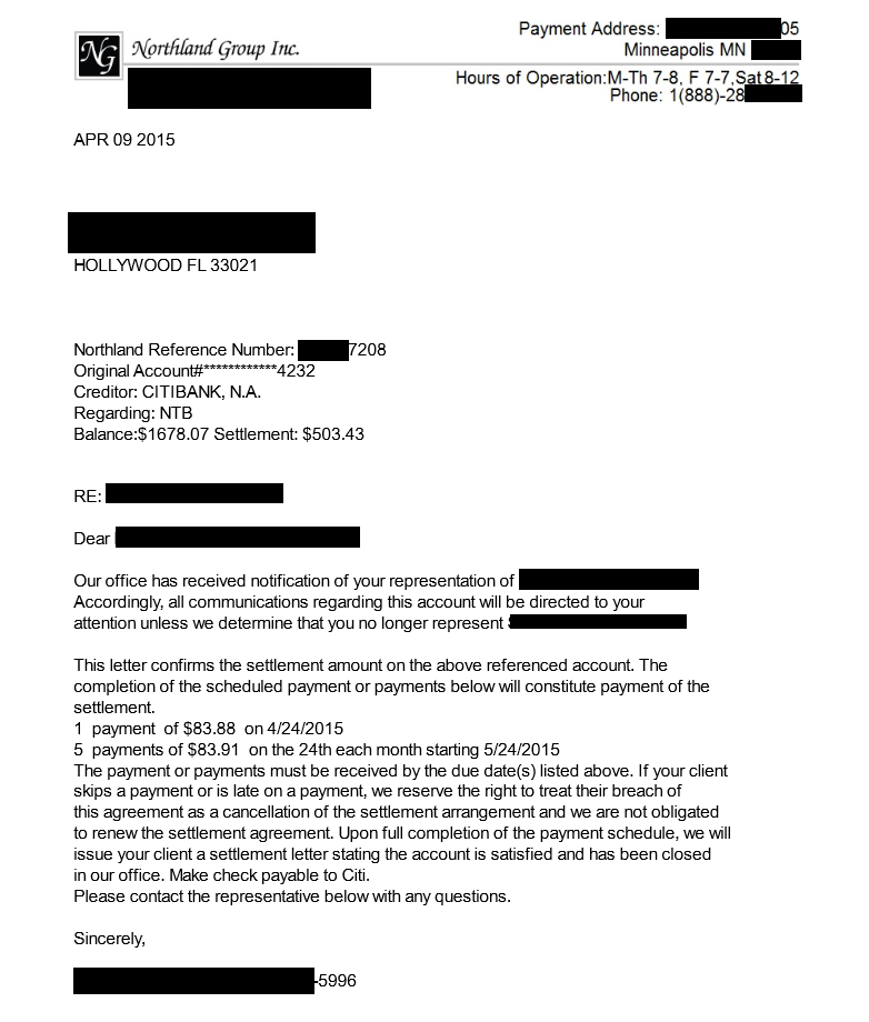 Debt Settlement Letter For Citibank Client Saved 70