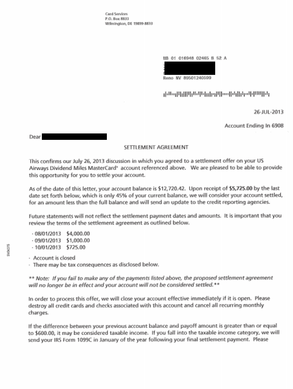 Barclays Debt Settlement Letter Saved $6995