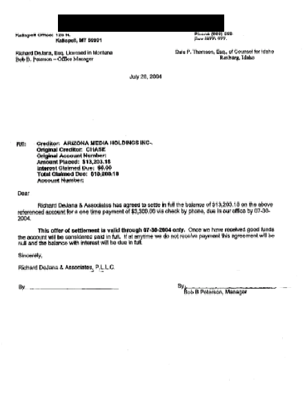 Image of settlement letter with Chase Bank with savings of 4,920 dollars