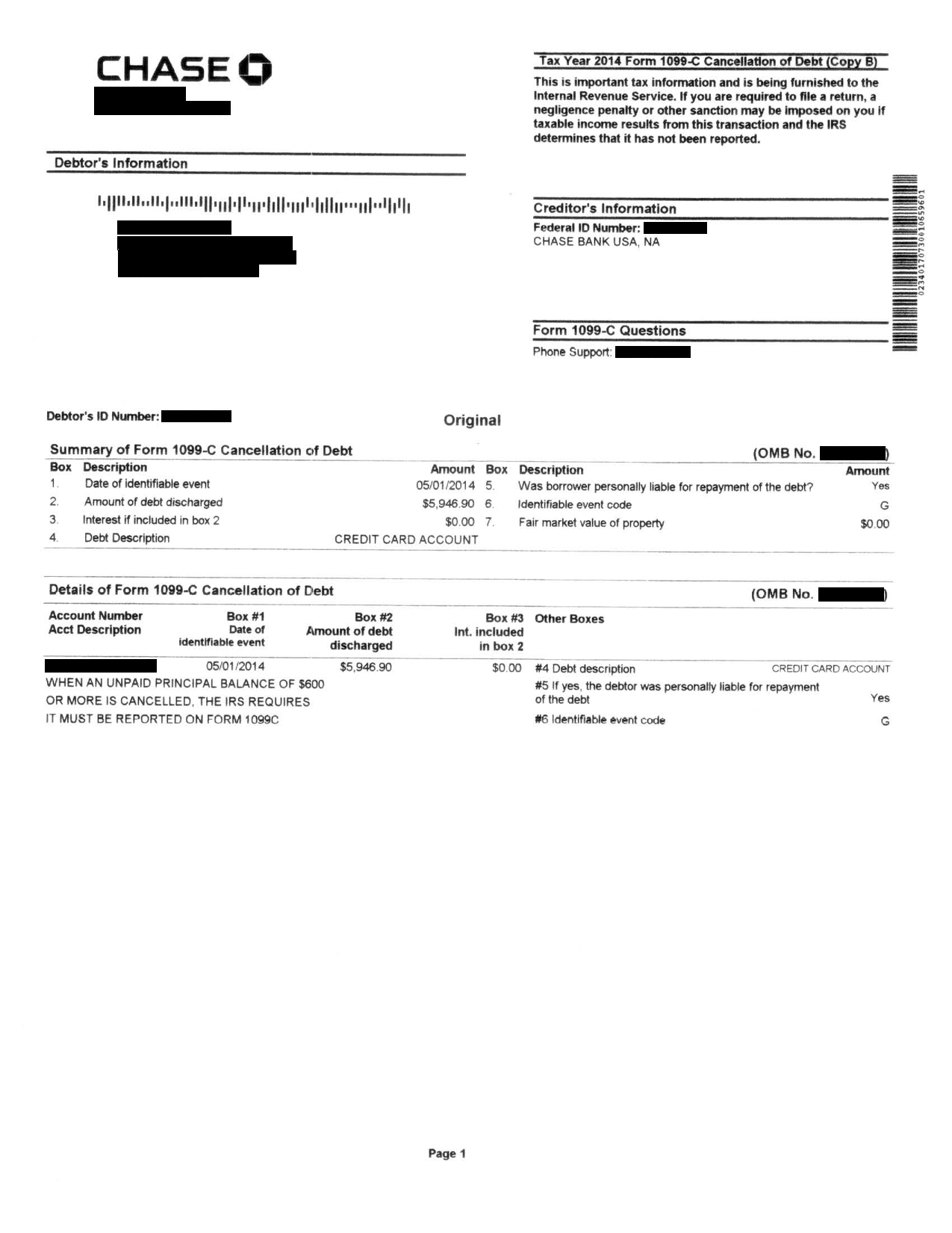 Image of a settlement letter with Chase Bank USA America with a savings of 5,946 dollars
