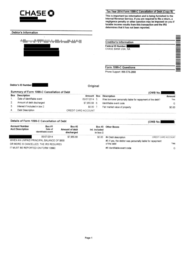 Image of a settlement letter with Chase Bank USA America with savings of 7,955 dollars