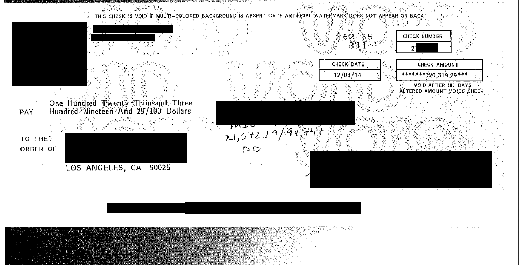 Image of check for $120,319 FDCPA Violation win against creditor/collector