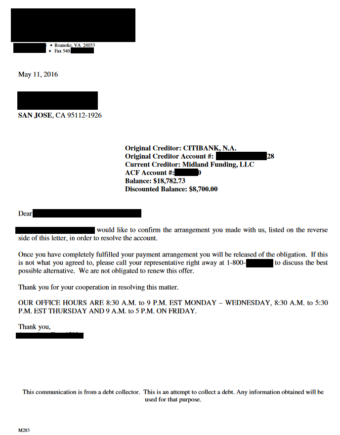 Image of settlement letter with Citibank USA America with savings of 10,082 dollars