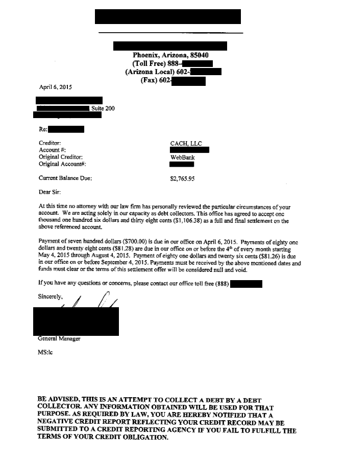 Image of a settlement letter with Lending Club with savings of 1,659 dollars