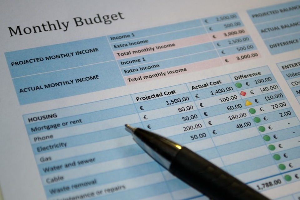 Image of monthly budget sheet