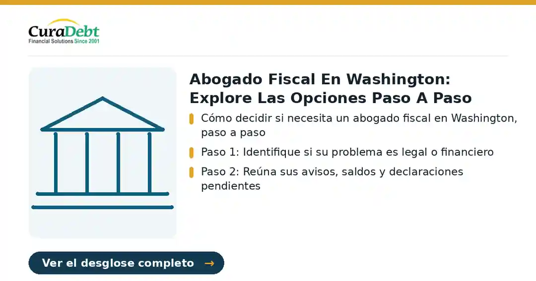 abogado fiscal en washington: puntos clave: Cómo decidir si necesita un abogado fiscal en Washington, paso a paso; Paso 1: Identifique si su problema es legal o financiero.