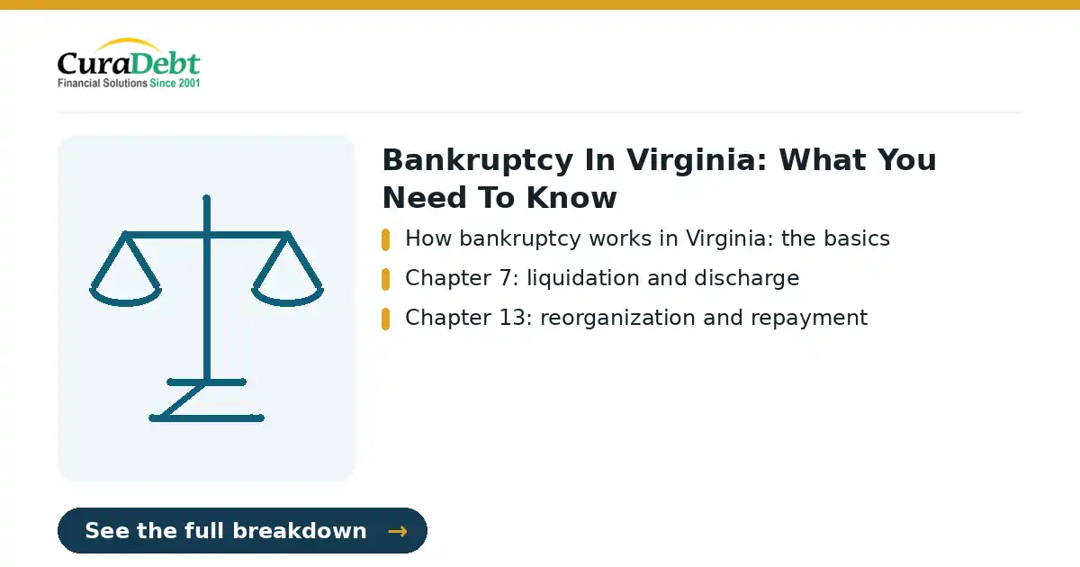 alternatives to bankruptcy in Virginia: key points: How bankruptcy works in Virginia: the basics; Chapter 7: liquidation and discharge (debt relief without bankruptcy, avoid bankruptcy).