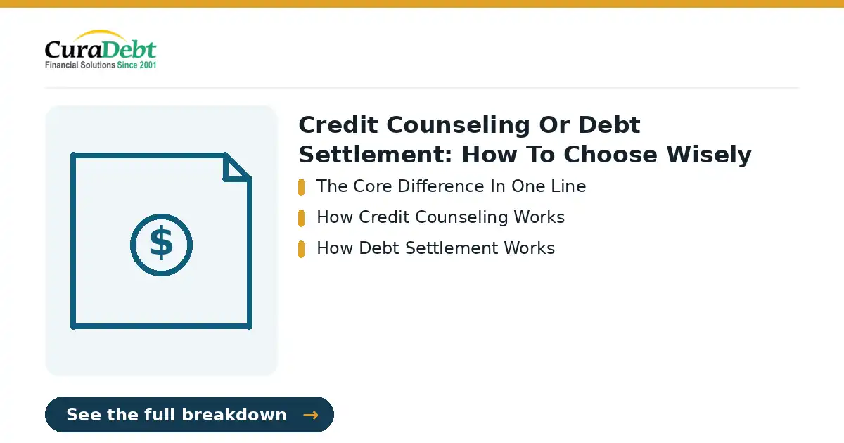 credit counseling or debt settlement: key points - The Core Difference In One Line; How Credit Counseling Works (credit counseling or debt settlement, debt relief help).