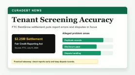 FTC RentGrow tenant screening report accuracy graphic showing a $2.25 million settlement and report accuracy issues