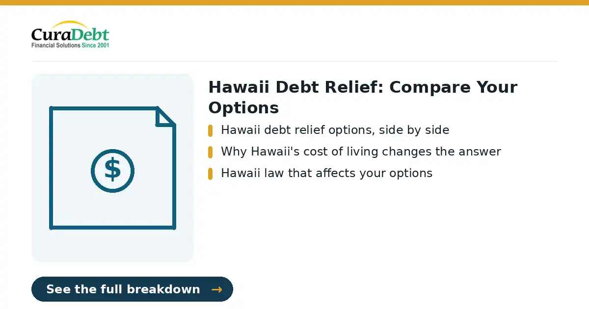 hawaii debt relief: key points: Hawaii debt relief options, side by side; Why Hawaii's cost of living changes the answer (hawaii debt relief, debt relief help).