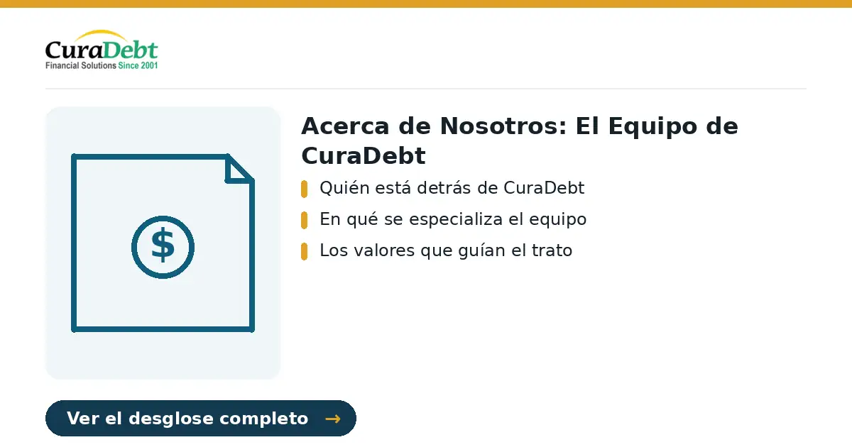 acerca de nosotros: puntos clave - Quién está detrás de CuraDebt; En qué se especializa el equipo.