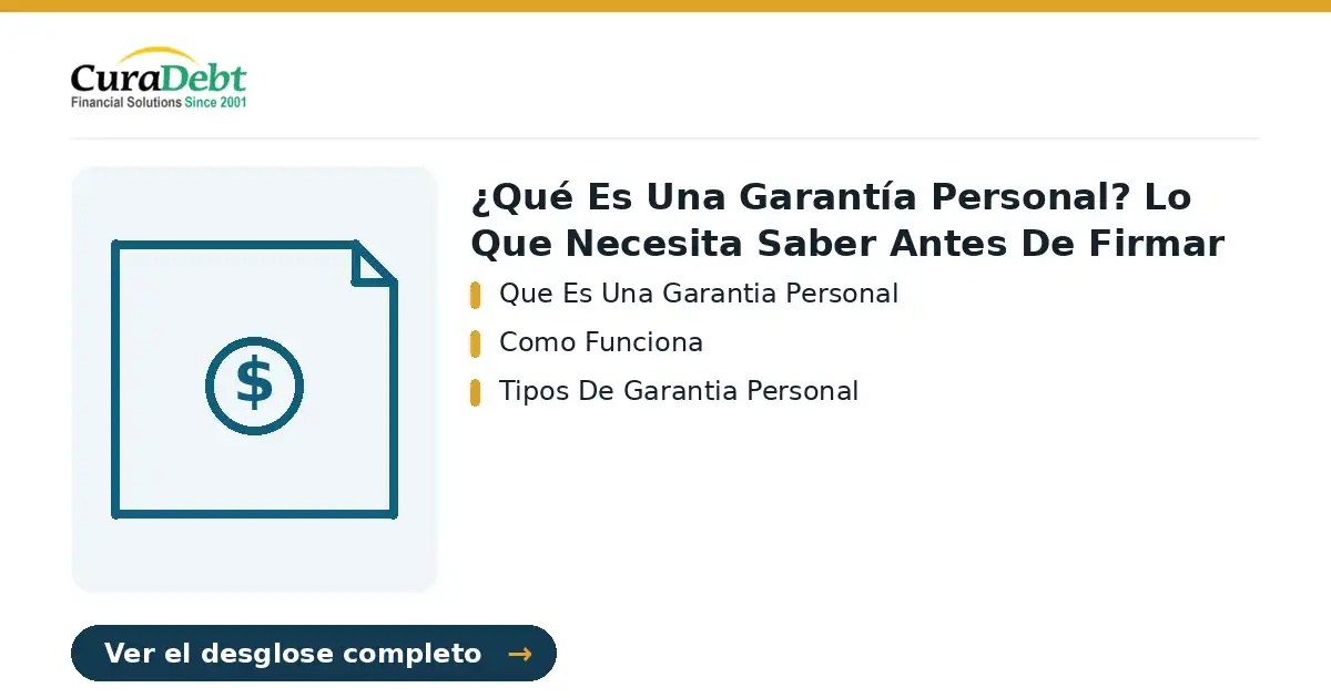 ¿qué es una garantía personal? lo: puntos clave: Que Es Una Garantia Personal; Como Funciona.